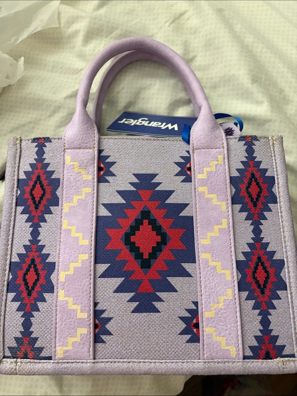 Wrangler Lavender Aztec Crossbody Tote with Red and Navy Accents